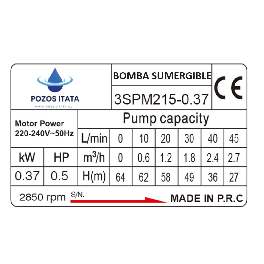 Bomba Sumergible 3 Pulgadas 0.5hp + 40 Metros De Cable